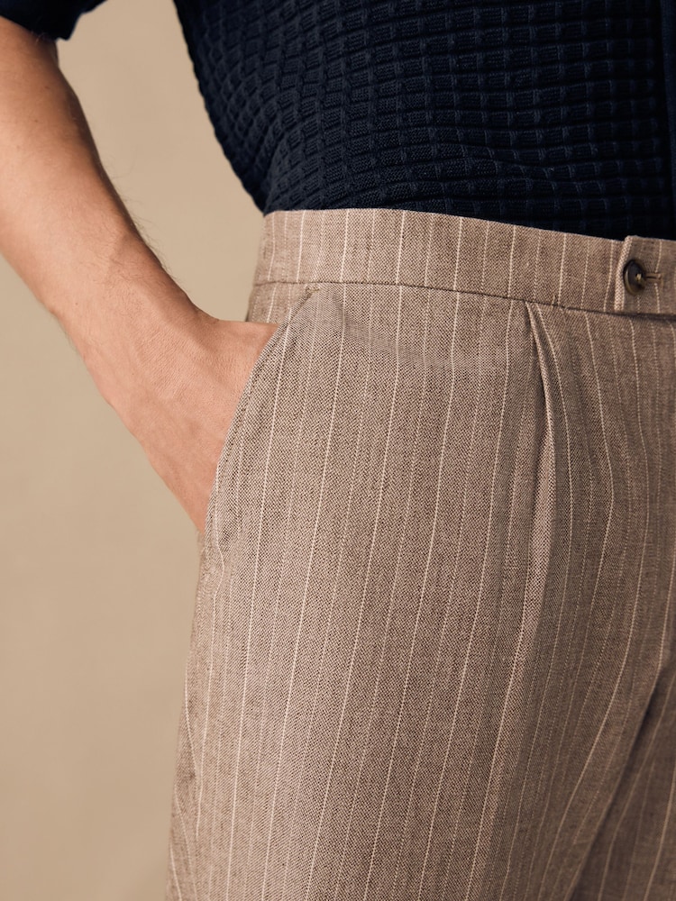 neutre - Regular Fit Linen Blend Stripe Elasticated Back Trousers - Image 5 of 6