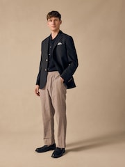 Neutral Regular Fit Linen Blend Stripe Elasticated Back Trousers - Image 6 of 6