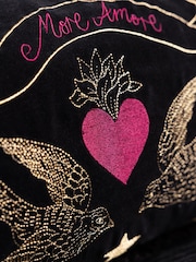 Rockett St George Black More Amore Embroidered Velvet Cushion - Image 2 of 6