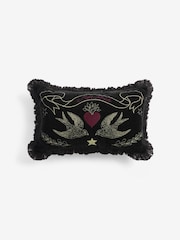 Rockett St George Black More Amore Embroidered Velvet Cushion - Image 4 of 6
