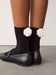Schwarz - Corsage Knöchelsocken mit Blume, im 1er-Pack - Bild 1 von 2