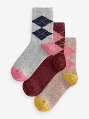 Argyle Thermal Wool Blend Ankle Socks 3 Pack With Silk - Image 1 of 6