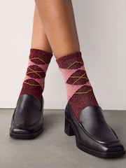 Argyle Thermal Wool Blend Ankle Socks 3 Pack With Silk - Image 3 of 6