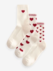 Red/Cream Hearts Ribbed Ankle Socks 3 Pack - Image 1 of 9