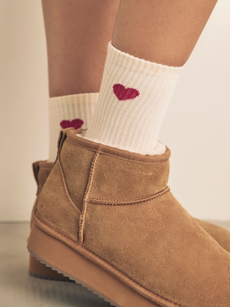 Red/Cream Hearts Ribbed Ankle Socks 3 Pack - Image 2 of 9