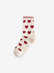 Red/Cream Hearts Ribbed Ankle Socks 3 Pack - Image 5 of 9