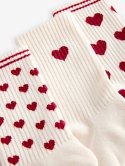 Red/Cream Hearts Ribbed Ankle Socks 3 Pack - Image 8 of 9