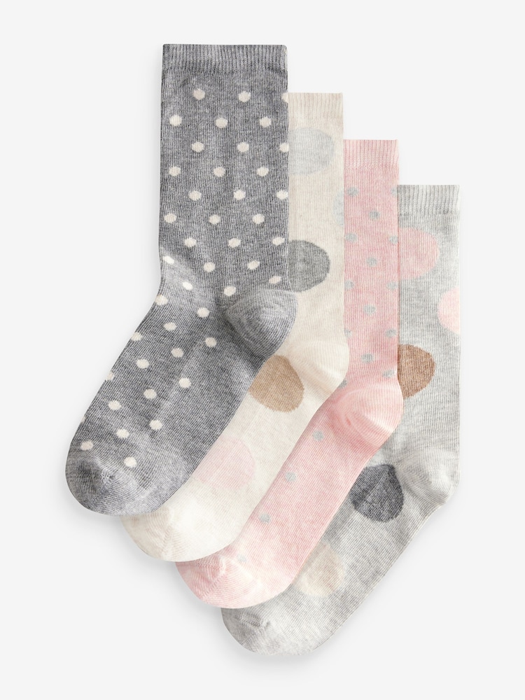 Pink/Grey Spots Ankle Socks 4 Pack - Image 1 of 5 Pink/Grey Spots Ankle Socks 4 Pack - Image 1 of 5