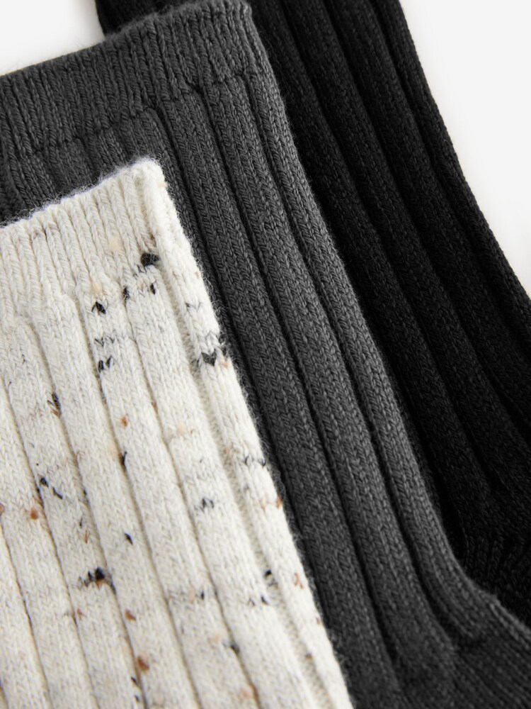 Black/Grey/Cream Ribbed Super Soft Heavyweight Ankle Socks 3 Pack - Image 8 of 8