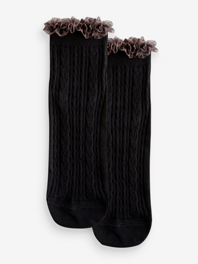 Schwarz mit Animal, Rüschen - Kurz geschnittene Socken im 2er-Pack - Bild 1 von 5