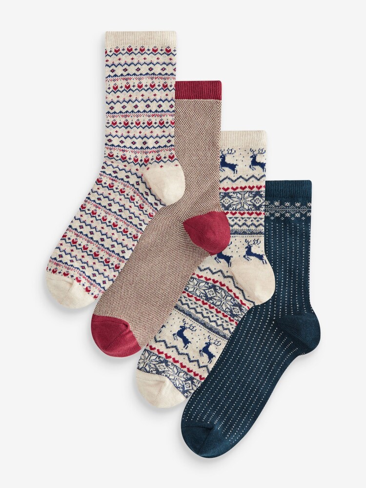 Sparkle Christmas Pattern Ankle Socks 4 Pack - Image 1 of 5
