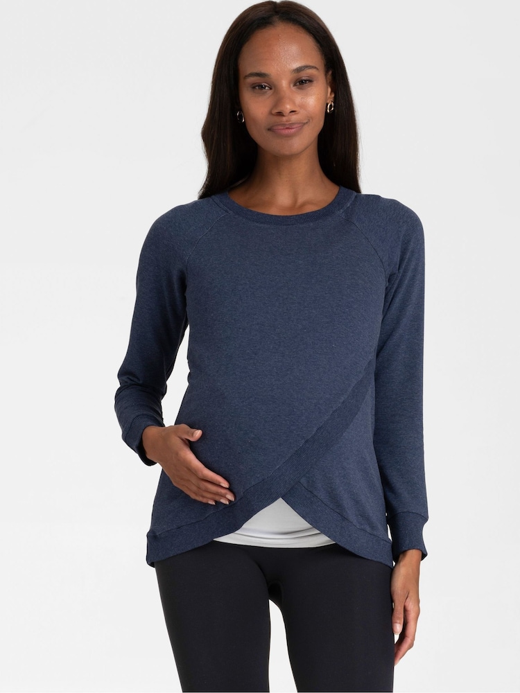 Seraphine Blue Front Wrap Sweatshirt - Image 1 of 8