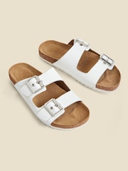 Sosandar White Leather Double Buckle Sandals - Image 1 of 4