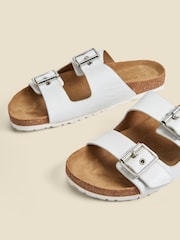 Sosandar White Leather Double Buckle Sandals - Image 4 of 4