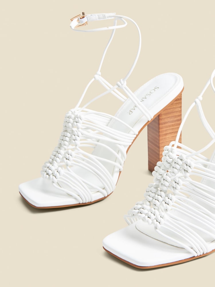 Sosandar White Gladiator Square Toe Block Heel Sandals - Image 3 of 4