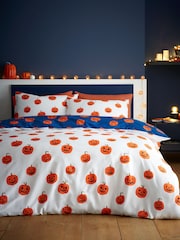 Catherine Lansfield Navy Halloween Pumpkins Reversible Duvet Cover and Pillowcase Set - Image 2 of 5