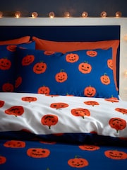 Catherine Lansfield Navy Halloween Pumpkins Reversible Duvet Cover and Pillowcase Set - Image 3 of 5