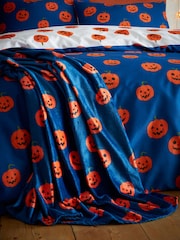 Catherine Lansfield Navy Halloween Pumpkins Cosy Fleece Blanket Throw - Image 1 of 2
