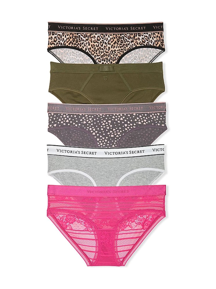 Bruin/groen/grijs/roze - Victoria's Secret set van 5 slips met logo - Image 1 of 3