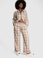 Victoria's Secret PINK Iced Coffee Brown Flannel Long Pyjama Set - Image 1 of 1