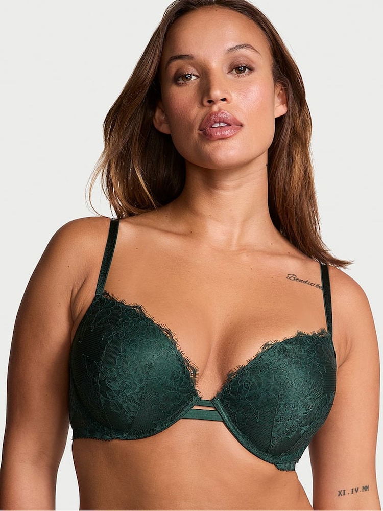 Victoria's Secret Botanical Green Push Up Rose Lace Bra - Image 1 of 3