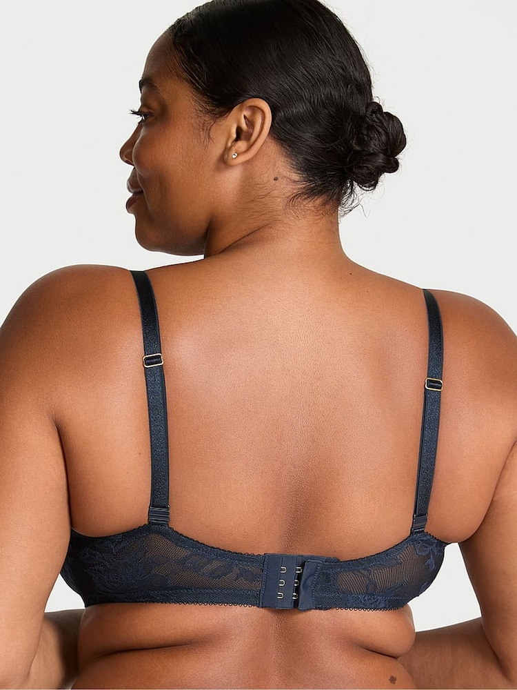 Victoria's Secret Dark Twlight Blue Push Up Rose Lace Bra - Image 2 of 3