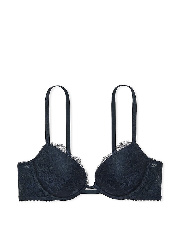 Victoria's Secret Dark Twlight Blue Push Up Rose Lace Bra - Image 3 of 3