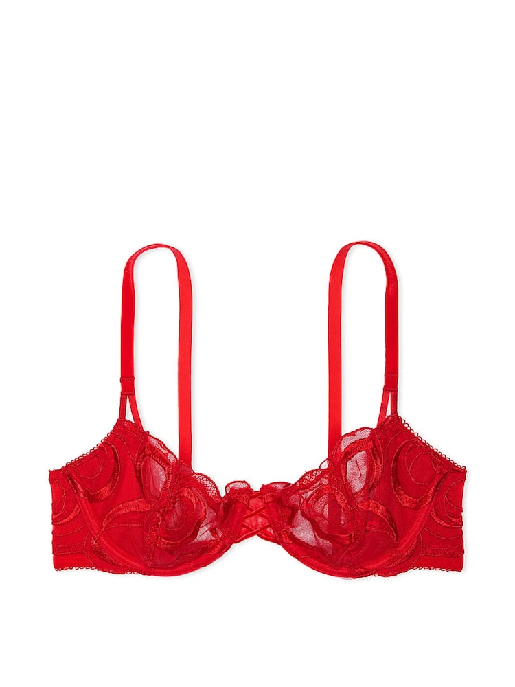Victoria's Secret Vermillion Red Unlined Balcony Bow Embroidery Bra - Image 3 of 3