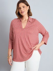 Live Unlimited Geo Print 3/4 Pang-itaas na Jersey na may Kolar na V-Neck na may Manggas - Larawan 1 ng 5
