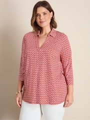 Live Unlimited Geo Print 3/4 Pang-itaas na Jersey na may Kolar na V-Neck na may Manggas - Larawan 3 ng 5