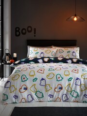 Catherine Lansfield Black Halloween Ghosts Reversible Duvet Cover and Pillowcase Set - Image 3 of 6