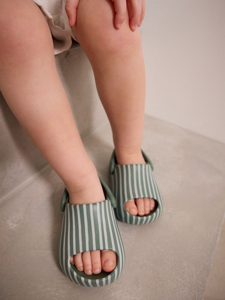 Sage Green Stripe Sliders with Backstrap - Image 1 of 8