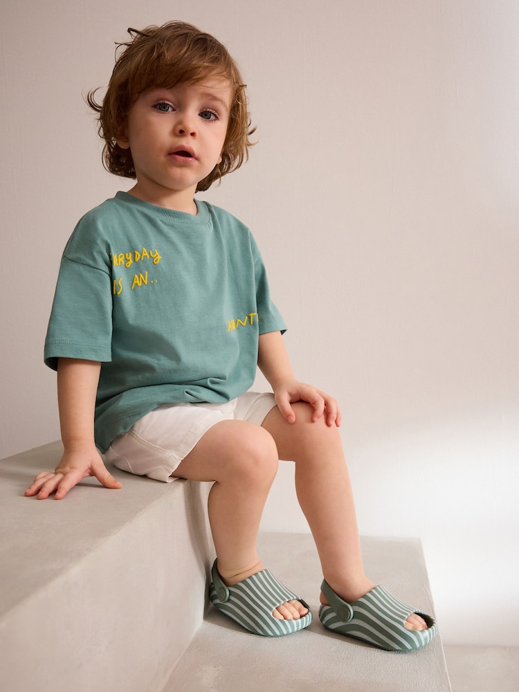 Sage Green Stripe Sliders with Backstrap - Image 2 of 8