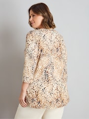 Live Unlimited Brown Neutral Animal Print Jersey V-Neck 3/4 Sleeve Top - Image 5 of 5