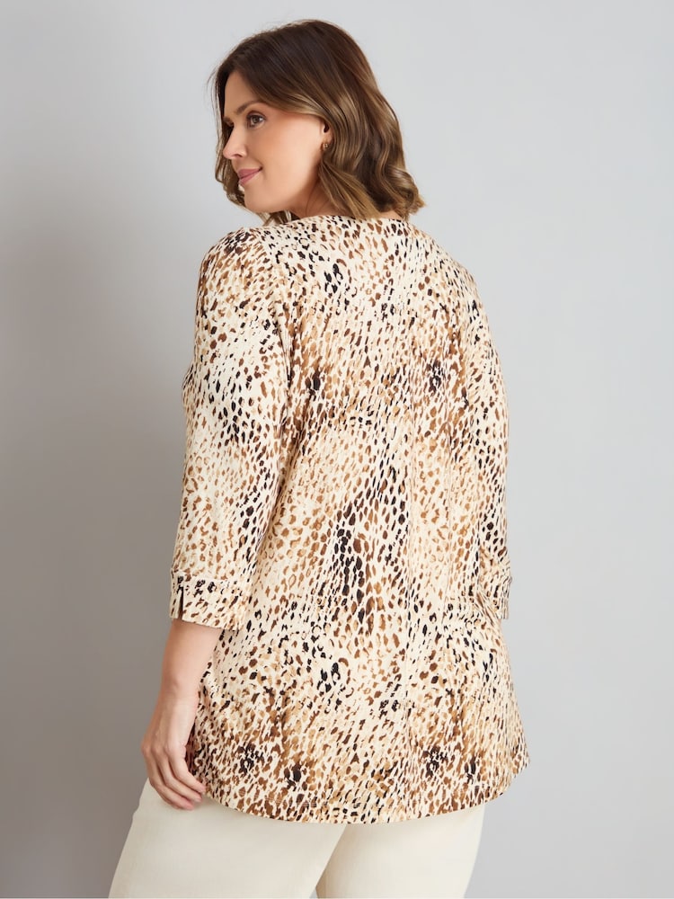Live Unlimited Brown Neutral Animal Print Jersey V-Neck 3/4 Sleeve Top - Image 5 of 5 Live Unlimited Brown Neutral Animal Print Jersey V-Neck 3/4 Sleeve Top - Image 5 of 5