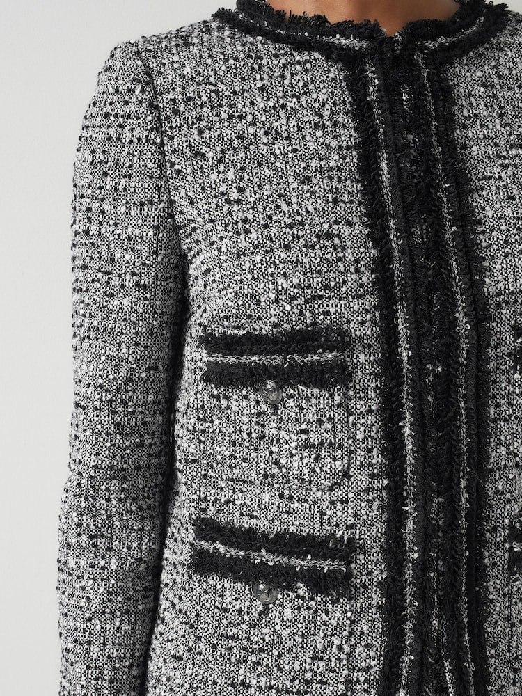 LK Bennett Black Charlie Petite Treetop & Birch Cotton Blend Tweed And Trim Jacket - Image 3 of 4