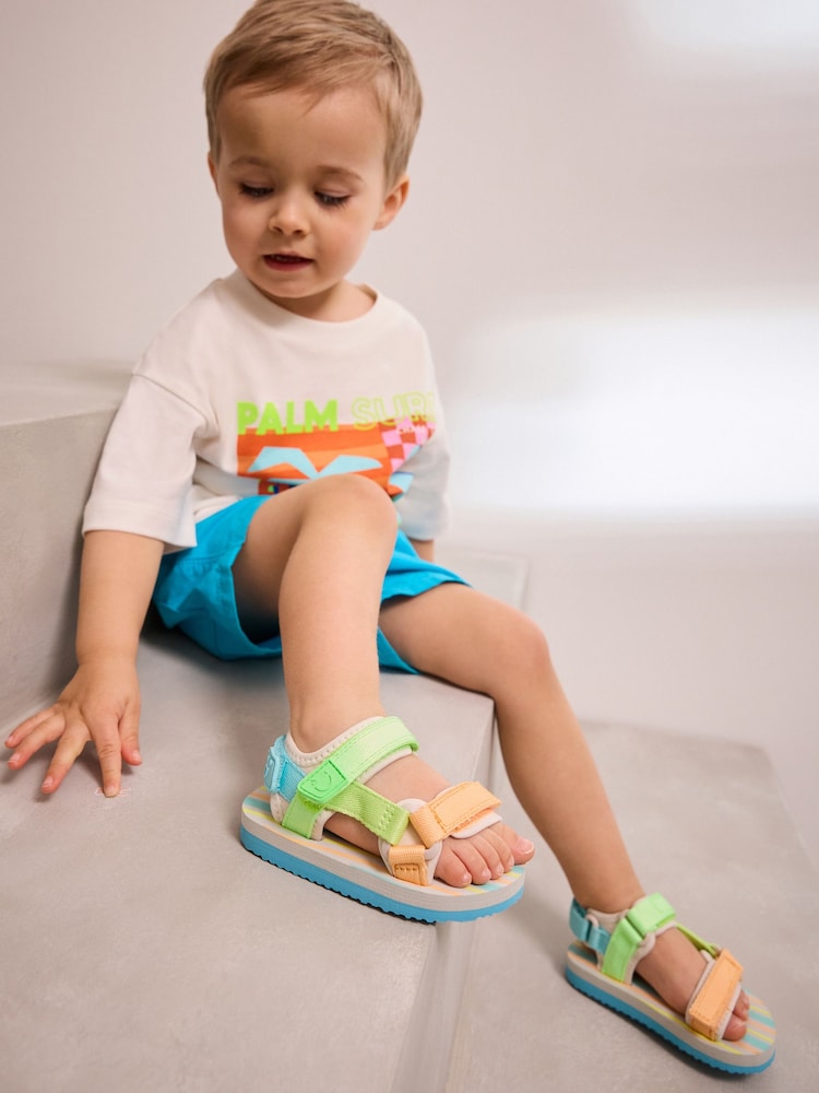 Blue/Green Bright Stripe Standard Fit (F) Touch Fastening Adjustable Strap Tape Trekker Walking Sandals - Image 2 of 8