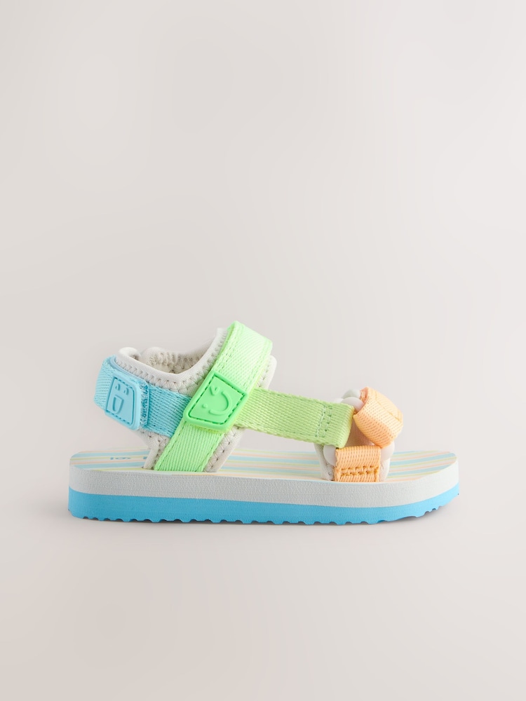 Blue/Green Bright Stripe Standard Fit (F) Touch Fastening Adjustable Strap Tape Trekker Walking Sandals - Image 5 of 8