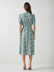 LK Bennett Cream Valerie Horses Print Belted Shirt Dress - Image 2 of 3