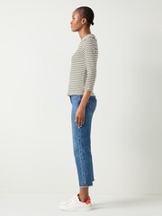 LK Bennett Cream/Black Lena Stripe Rib Collar Sleeved Jersey Top - Image 2 of 4