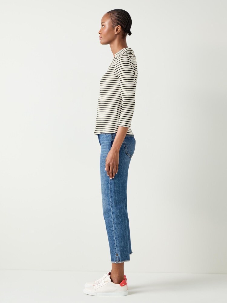 LK Bennett Cream/Black Lena Stripe Rib Collar Sleeved Jersey Top - Image 2 of 4