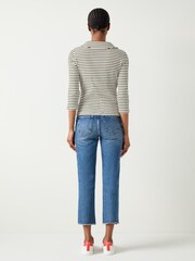 LK Bennett Cream/Black Lena Stripe Rib Collar Sleeved Jersey Top - Image 3 of 4