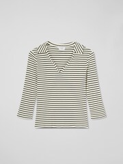 LK Bennett Cream/Black Lena Stripe Rib Collar Sleeved Jersey Top - Image 4 of 4