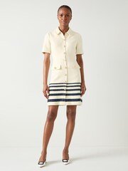 LK Bennett Cream Bellmer Spring Stripe Placement Tweed Dress - Image 1 of 3