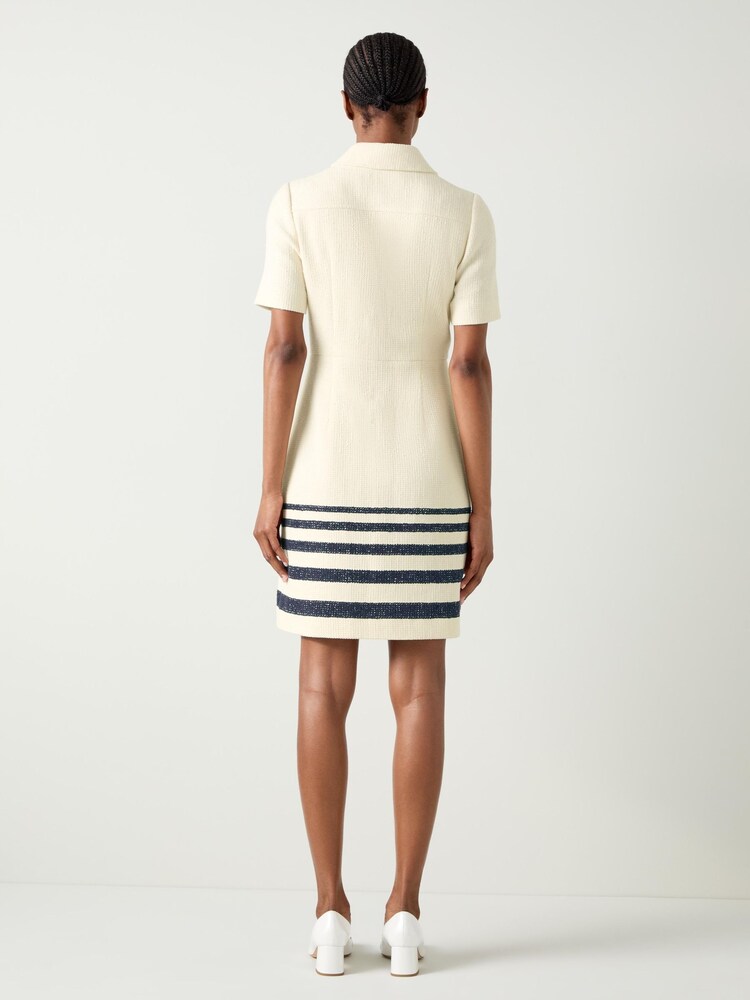LK Bennett Cream Bellmer Spring Stripe Placement Tweed Dress - Image 2 of 3
