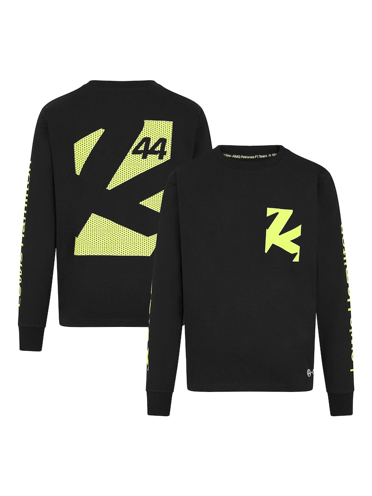 Fanatics F1 Mercedes AMG Petronas Lewis Hamilton 44 Long Sleeve 100% Cotton Black T-Shirt - Image 1 of 3