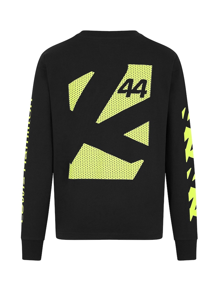 Fanatics F1 Mercedes AMG Petronas Lewis Hamilton 44 Long Sleeve 100% Cotton Black T-Shirt - Image 2 of 3
