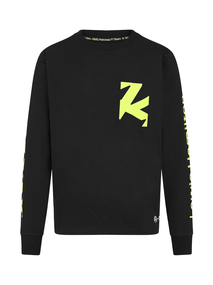 Fanatics F1 Mercedes AMG Petronas Lewis Hamilton 44 Long Sleeve 100% Cotton Black T-Shirt - Image 3 of 3