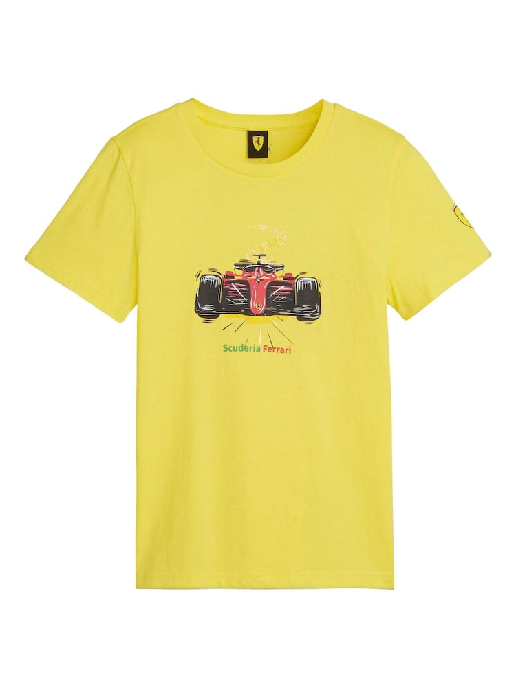 Puma Yellow Kids Scuderia Ferrari Race Graphic 100% Cotton T-Shirt - Image 2 of 3