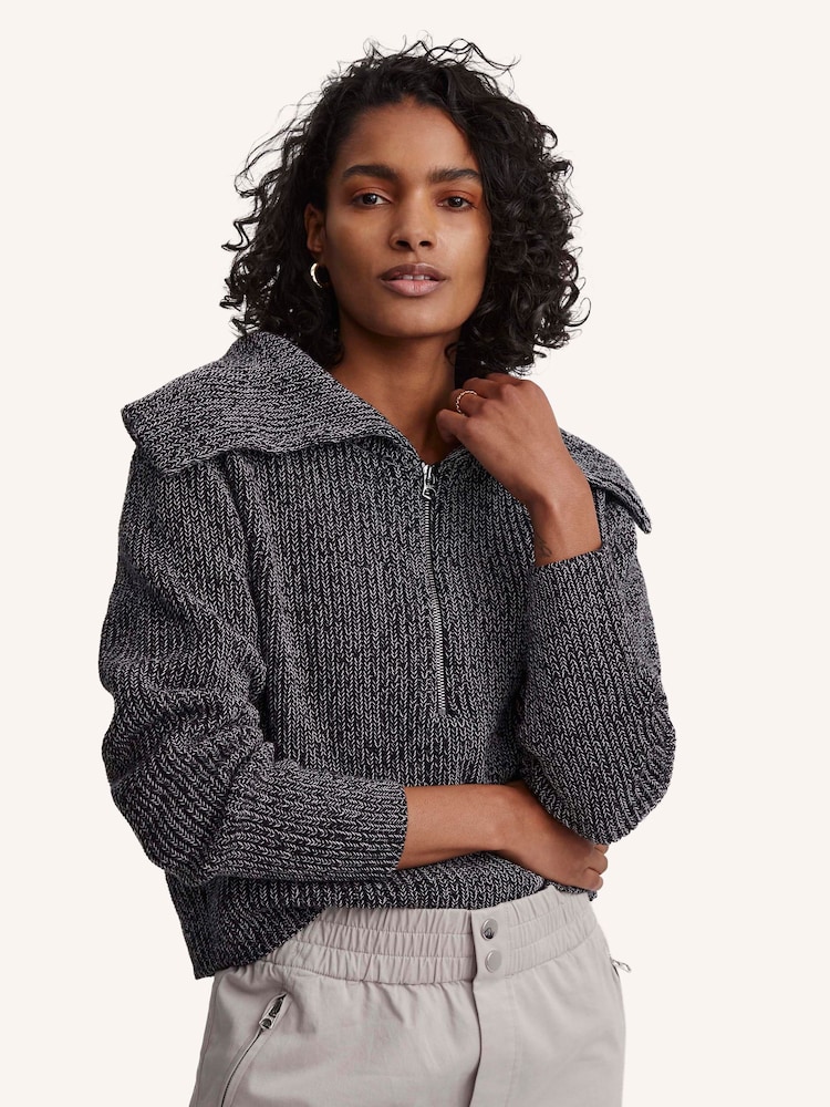 Varley Black Elise Half Zip Knit 100% Cotton Jumper - Image 1 of 6